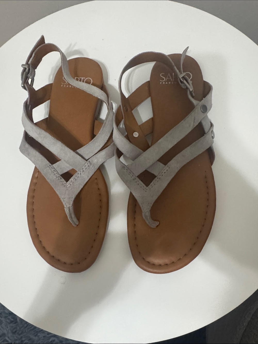SARTO By Franco Sarto Taupe Suede Strappy Thong Sandals